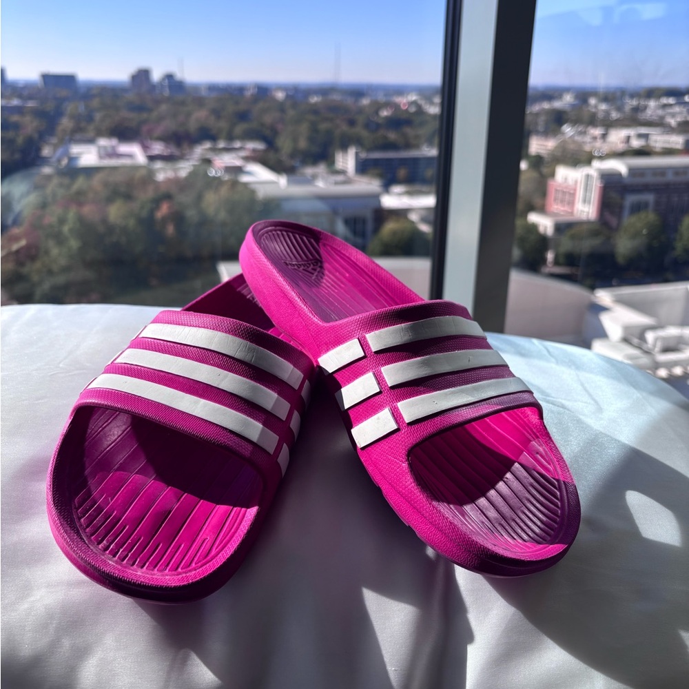 Pink and White Slide Sandals